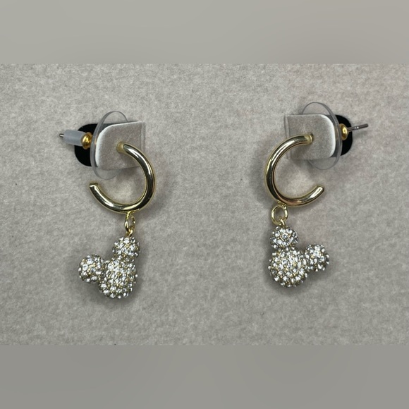 Disney X Baublebar Mickey Mouse Dangle Gold Tone Hoop Rhinestone Earrings 1+” - Picture 3 of 5